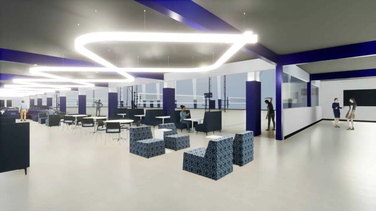 Interior rendering of Bluegrass Fieldhouse, floor-level viewing